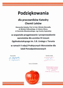 Podziękowania dla pracowników za udział i realizację V edycji warsztatów . Kliknij, aby powiększyć zdjęcie.